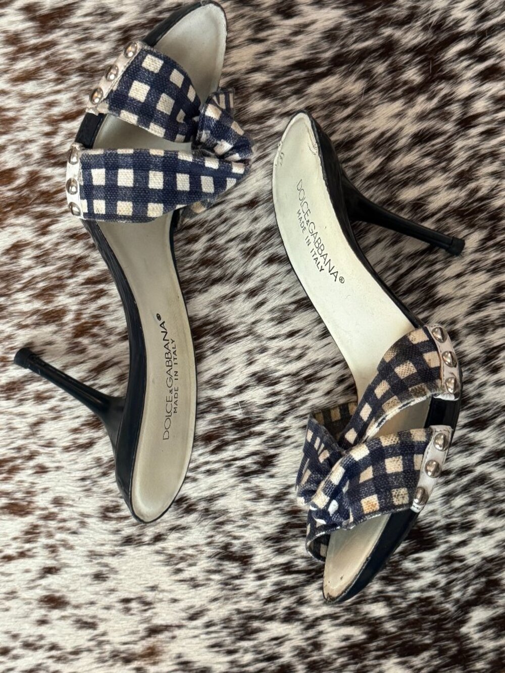 Dolce & Gabbana Vintage Gingham Bow Mules Sz 35